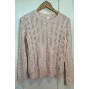 HM Womens Cable Knit Sweater Pale Pink Crew Neck Long Sleeve Cotton Blend‎ M